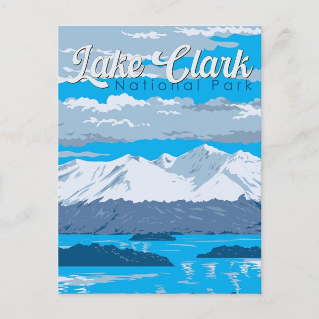 Cartão Postal Lago Clark National Park Ilustração Viagem Art (Frente)