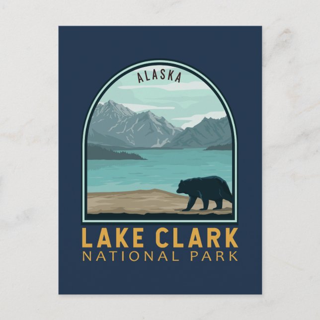 Cartão Postal Lago Clark National Park Vintage Emblem (Frente)