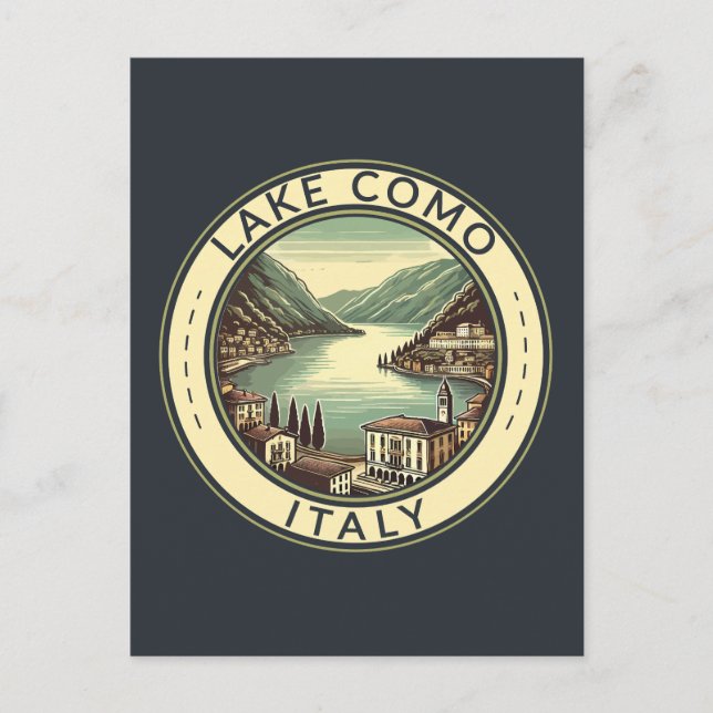 Cartão Postal Lago Como Itália Ilustração Crachá Viagem Art (Frente)