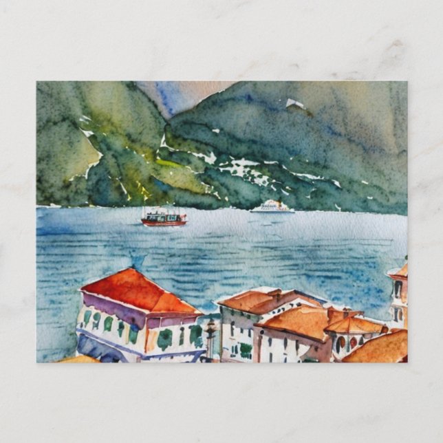 Cartão Postal Lago Como Watercolor (Frente)