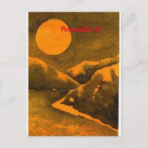 Cartão Postal Lago country à noite com caçadores ou lua de colhe