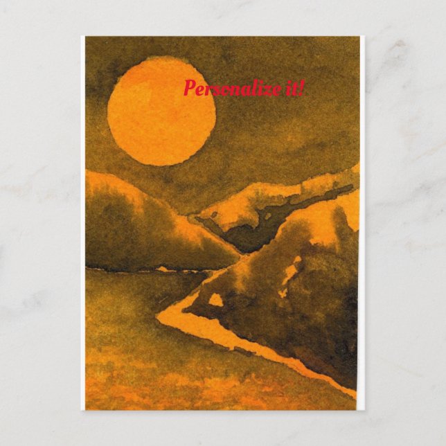 Cartão Postal Lago country à noite com caçadores ou lua de colhe (Frente)