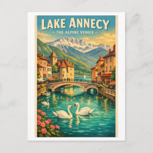 Cartão Postal Lago de Annecy, França, em uma clássica viagem ret