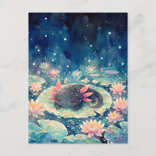 Cartão Postal Lago de Axolote Kawaii Meia-Noite Manchado