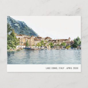 Cartão Postal Lago de Como Norte da Itália Aquarela Viagem Itali