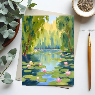 Cartão Postal Lago de Flor de Lótus   Natureza em Aquarela Verde