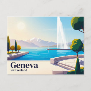 Cartão Postal Lago de Genebra e Jet d'Eau Suíça