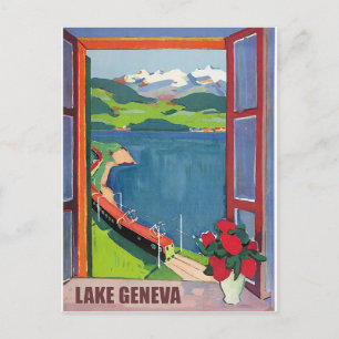 Cartão Postal Lago de Genebra, ferrovia, vista da janela