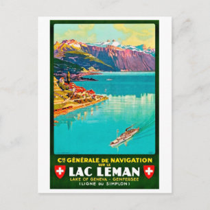 Cartão Postal Lago de Genebra, vista de areal, Suiça, colheita