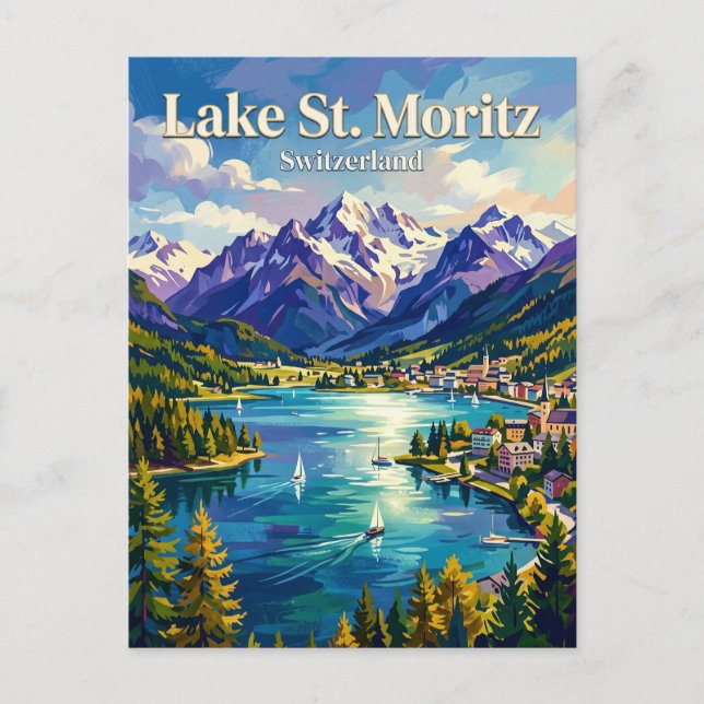 Cartão Postal Lago de St. Moritz Suíça (Frente)