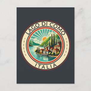 Cartão Postal Lago di Como Itália Ilustração Arte de Viagem Símb