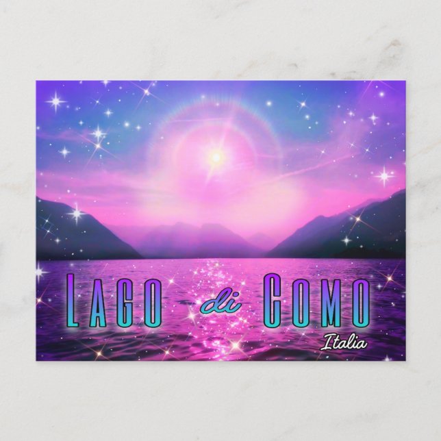 Cartão Postal Lago di Como Italia Lake Como Italy Pink Postcard  (Frente)