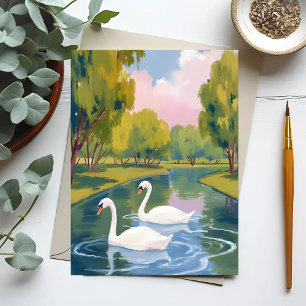 Cartão Postal Lago do Cisne Boston Common Massachusetts Aquarela
