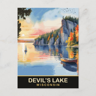 Cartão Postal Lago do Diabo, Wisconsin, Aquarela de Viagem