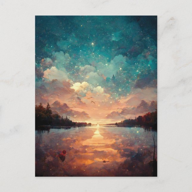Cartão Postal Lago Dreamlike E Sunset | Pintura paisagística (Frente)