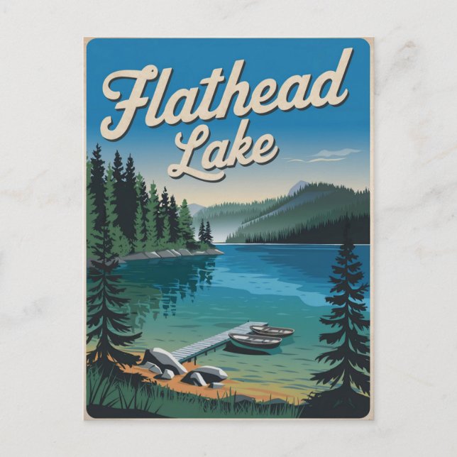 Cartão Postal Lago Flathead Montana Vintage (Frente)