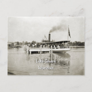 Cartão Postal Lago Genebra Wisconsin Navio a vapor 1890