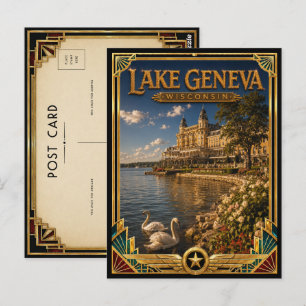 Cartão Postal Lago Geneva Wisconsin Arte Deco Vintage Era de Our