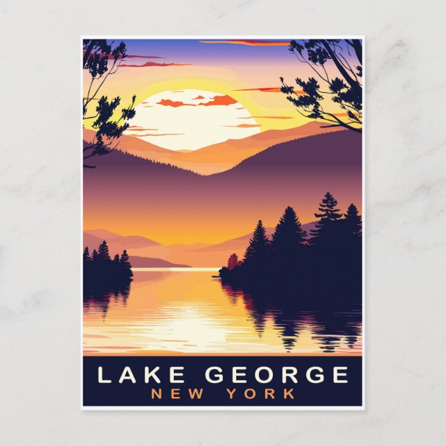Cartão Postal Lago George, NY, Sunset Romântico, Viagem (Frente)