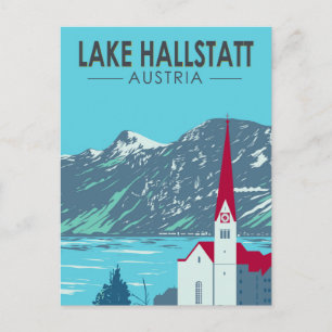 Cartão Postal Lago Hallstatt Áustria Viagem Arte Vintage