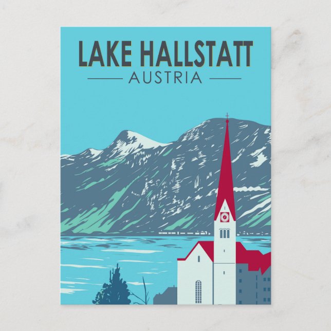 Cartão Postal Lago Hallstatt Áustria Viagem Arte Vintage (Frente)