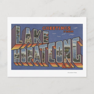 Cartão Postal Lago Hopatcong, Nova Jersey - Cenas com Letra Gran