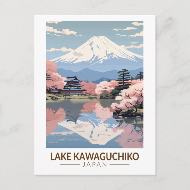 Cartão Postal Lago Kawaguchiko Japão Viagem Art Vintage (Frente)