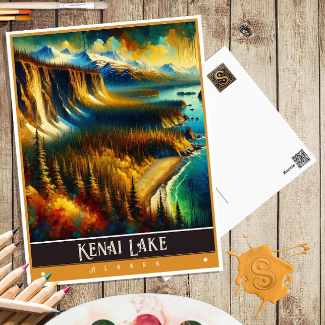 Cartão Postal Lago Kenai, Alasca | Vintage Painting (Criador carregado)