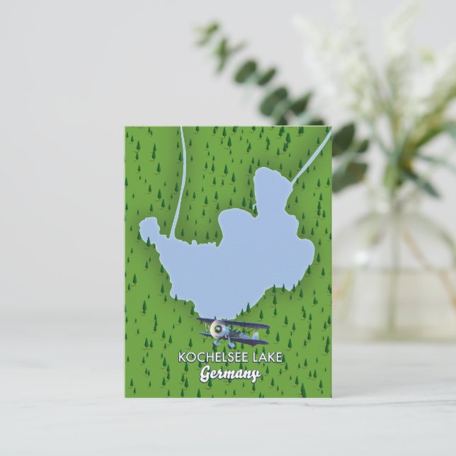 Cartão Postal Lago Kochelsee, mapa da Alemanha (Em pé/Frente)