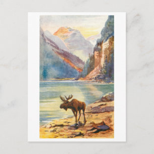 Cartão Postal Lago Louisa e Monte LeFroy vintage, Alberta