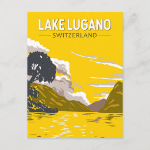 Cartão Postal Lago Lugano Suíça Viagem Arte Vintage