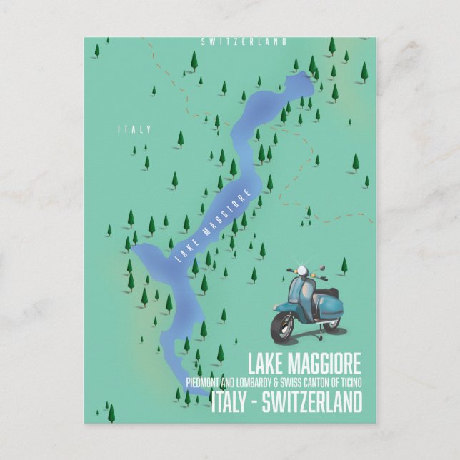Cartão Postal Lago Maggiore Itália - mapa da Suiça (Frente)