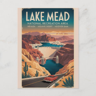 Cartão Postal Lago Mead   Cartaz de Viagem Antigo do Deserto de 
