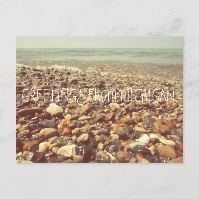 Cartão Postal Lago Michigan Beach Rocks Shoreline Sea (Frente)