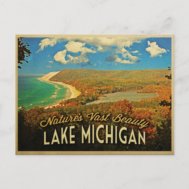 Cartão Postal Lago Michigan Vintage (Frente)