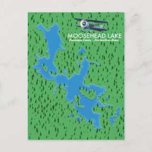 Cartão Postal Lago Moosehead, mapa do condado de Piscataquis Car