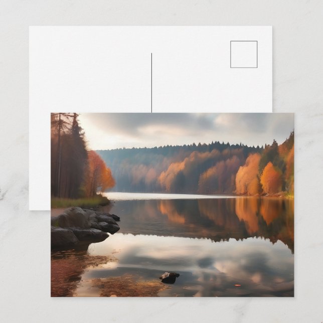 Cartão Postal Lago na época de outono (Frente/Verso)