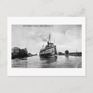 Cartão Postal Lago Navio a vapor entrando em River, Cleveland, O