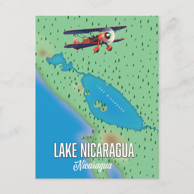Cartão Postal Lago Nicarágua, mapa nicaraguense (Frente)