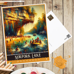 Cartão Postal Lago Norfork, Arkansas   Pintura Vintage
