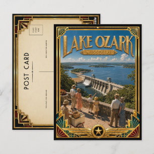 Cartão Postal Lago Ozark Missouri Arte Deco Vintage Idade Dourad