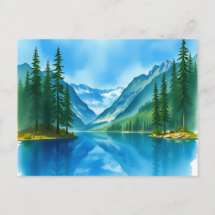 Cartão Postal Lago Peaceful Mountain com árvores altas