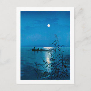 Cartão Postal Lago Reed e Lua Cheia, Koho Shoda, Woodcut