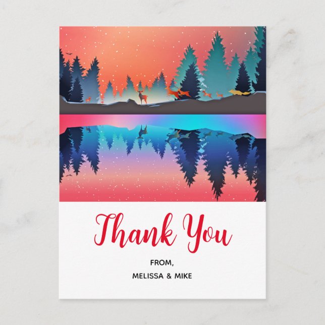 Cartão Postal Lago Scende Winter com Veado Obrigado (Frente)