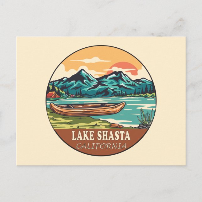 Cartão Postal Lago Shasta California Barco Fish Emblem (Frente)