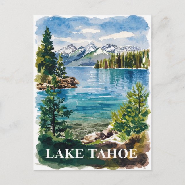Cartão Postal Lago Tahoe California Nevada Watercolor Painting (Frente)