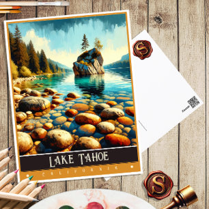 Cartão Postal Lago Tahoe, Califórnia   Pintura Vintage