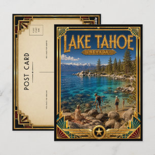 Cartão Postal Lago Tahoe Nevada Arte Deco Vintage Era de Ouro