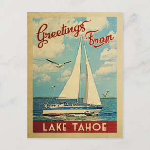 Cartão Postal Lago Tahoe Postcard Sailboat Vintage California