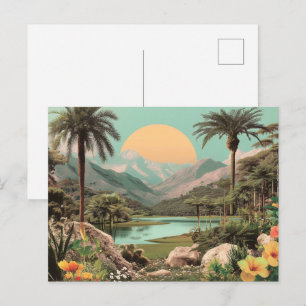 Cartão Postal Lago Tropical Surrealista com Palmeiras